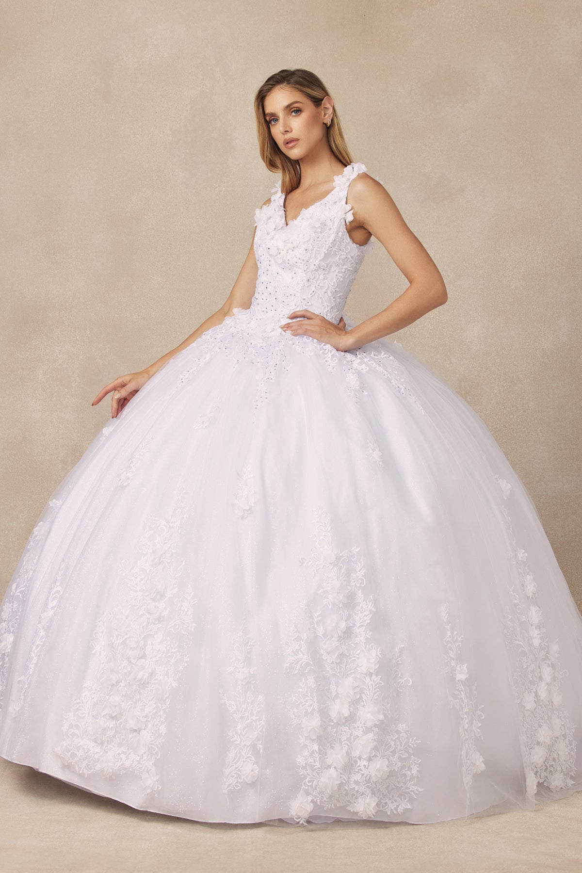Floral Applique 3D Flowers Open Corset Back Long Wedding Dress JT1437W