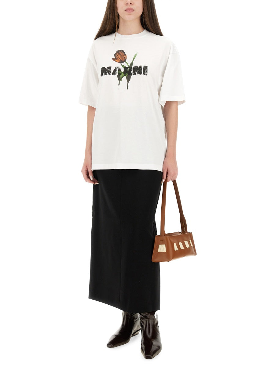 Marni Women White Cotton T-Shirt With Tulip Print