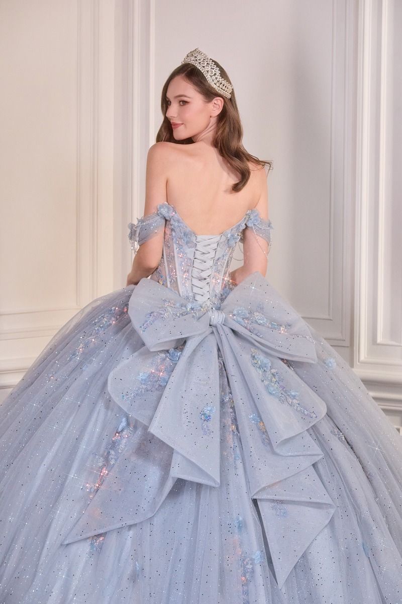 Off The Shoulder Romantic Tulle Quinceanera Gown w/ Corset Bodice & Delicate Beadwork CD15728