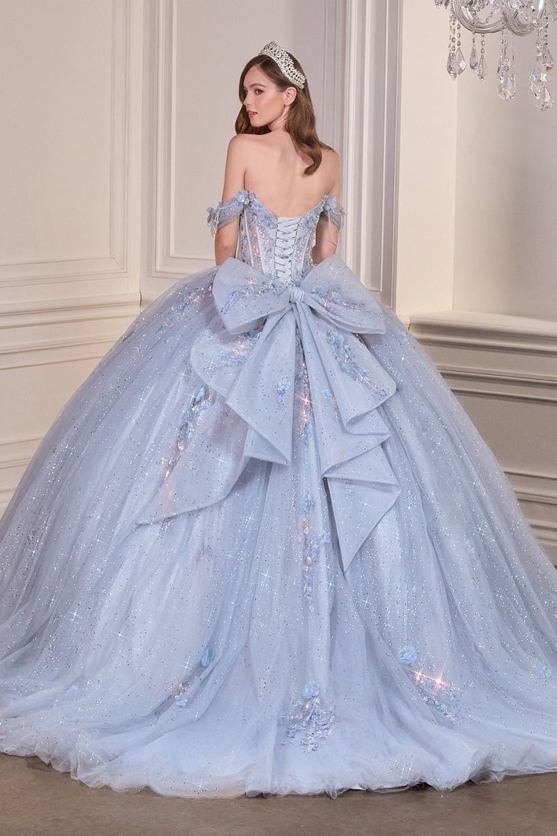 Off The Shoulder Romantic Tulle Quinceanera Gown w/ Corset Bodice & Delicate Beadwork CD15728