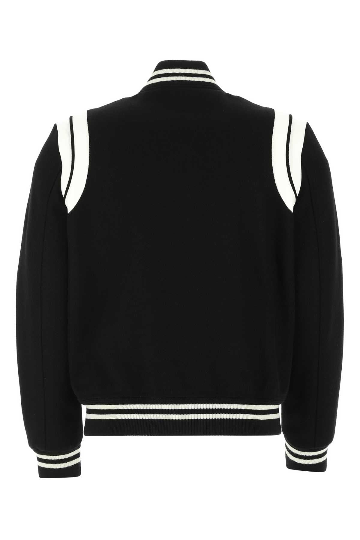 Saint Laurent Men Black Wool Blend Bomber Jacket