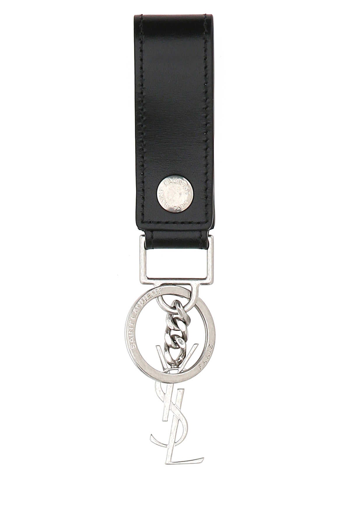 Saint Laurent Men Black Leather Monogram Key Ring