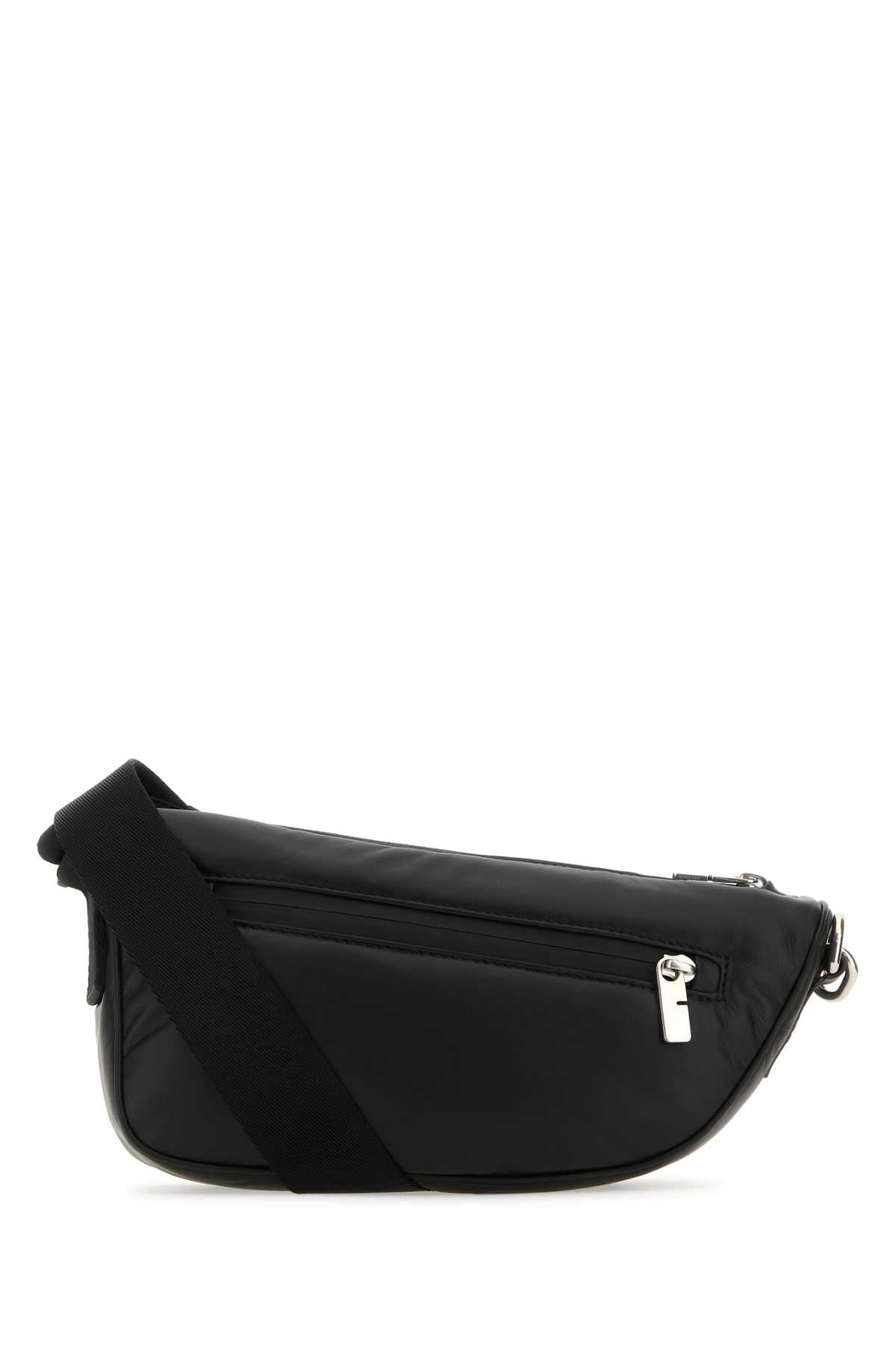 Burberry Men Black Leather Shield Crossbody Bag