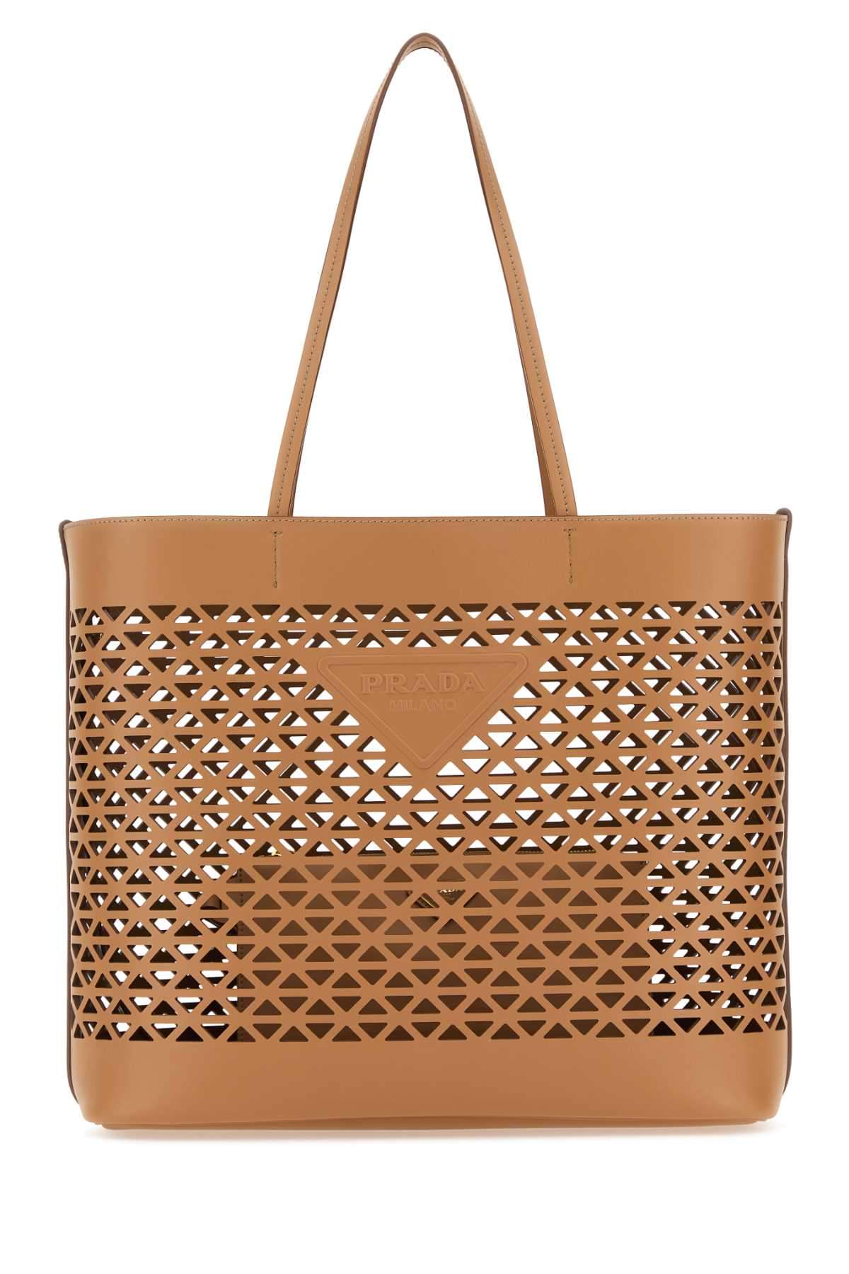 Prada Women Sand Leather Shopping Bag