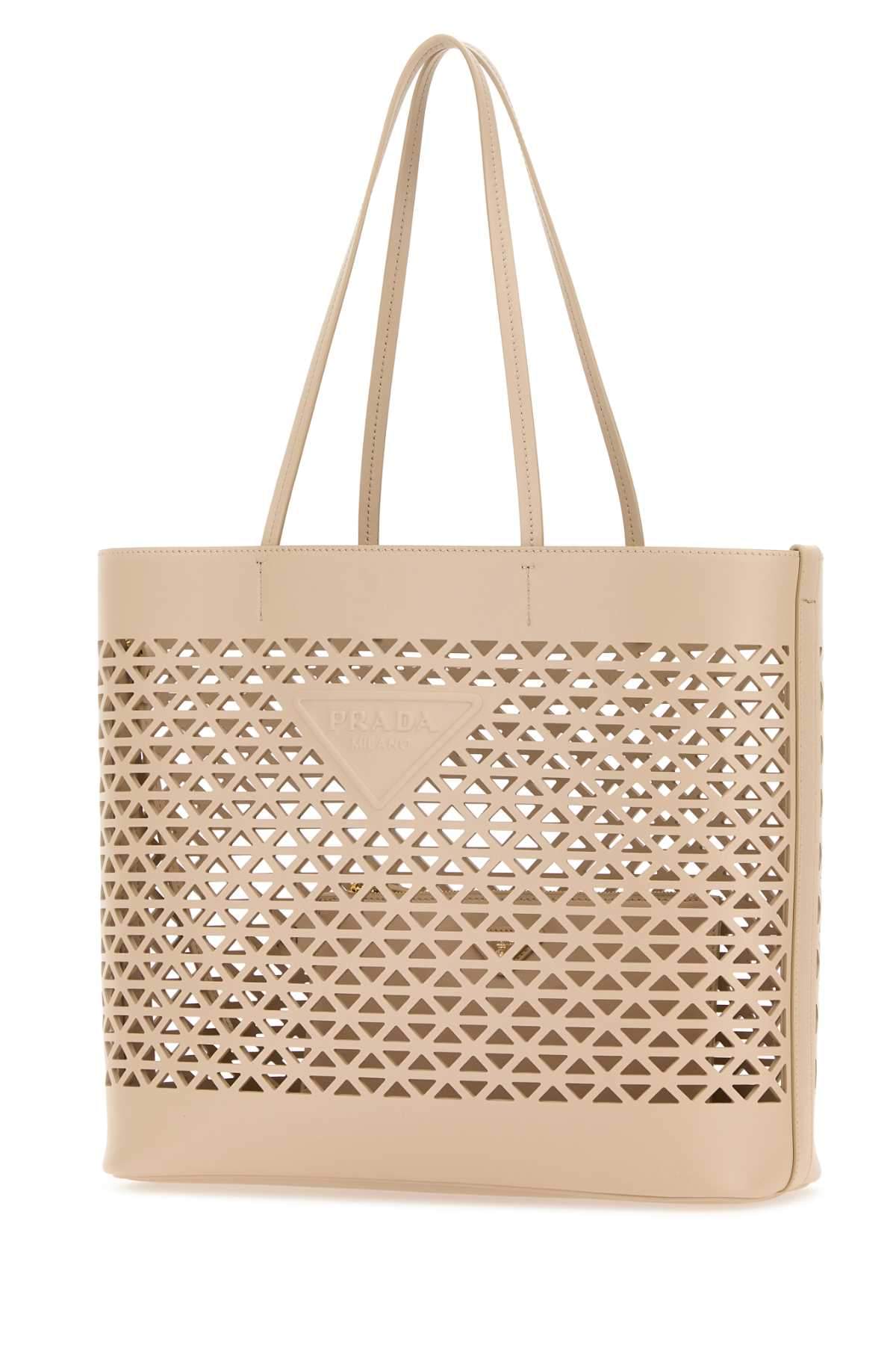 Prada Women Sand Leather Shopping Bag