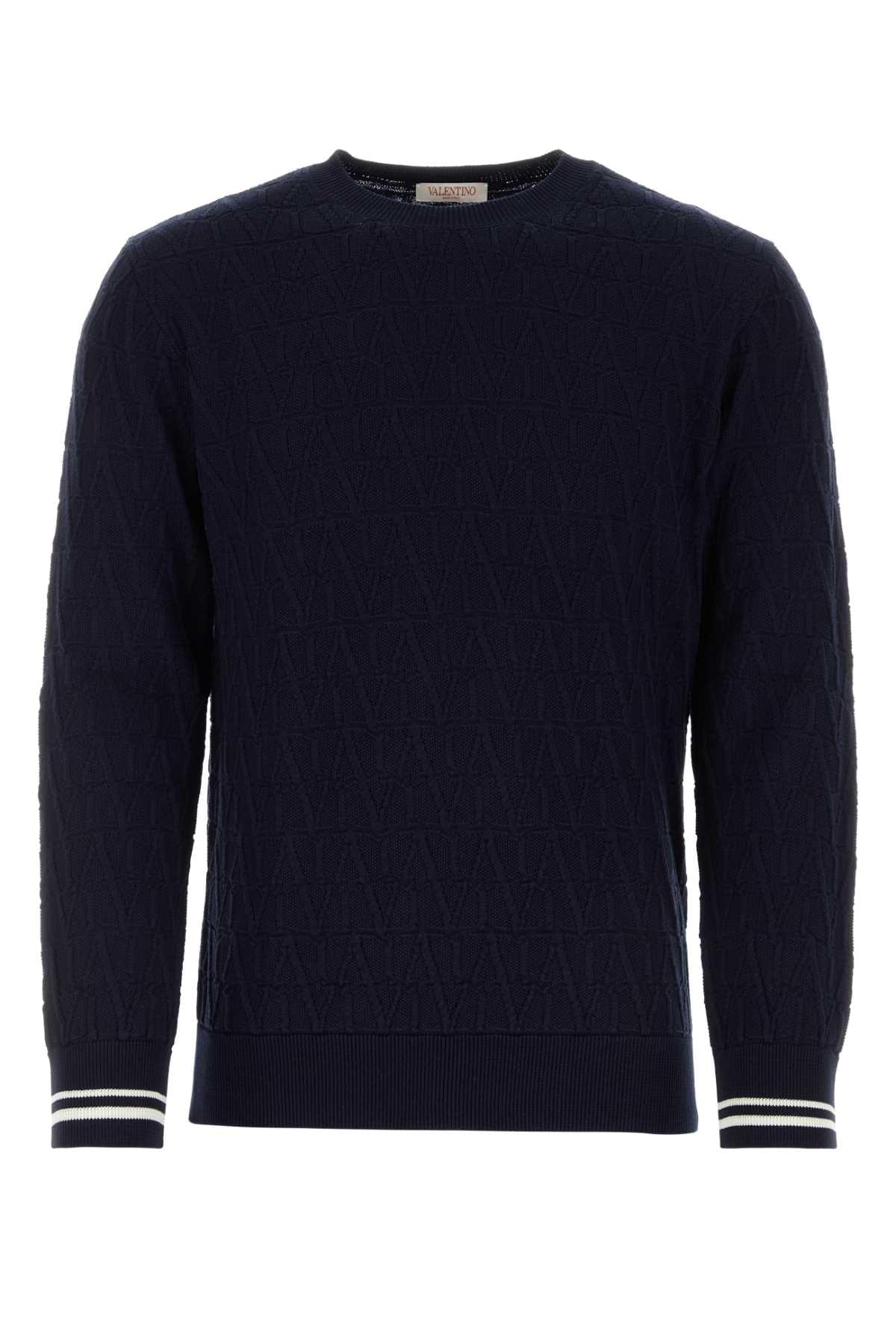 Valentino Garavani Men Dark Blue Cotton Sweater