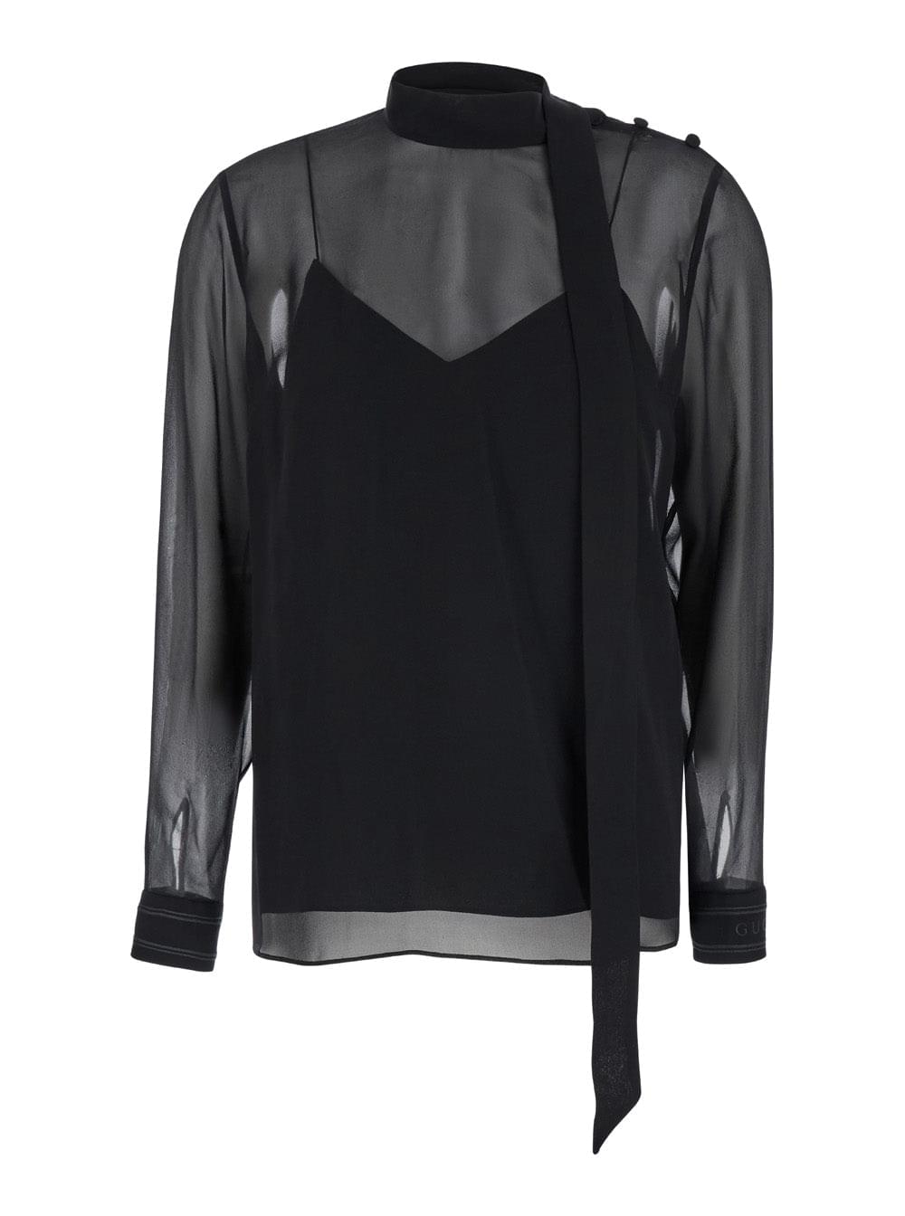 Gucci Women Black Blouse With High Pussy Bow Neck In Silk Georgette Woman