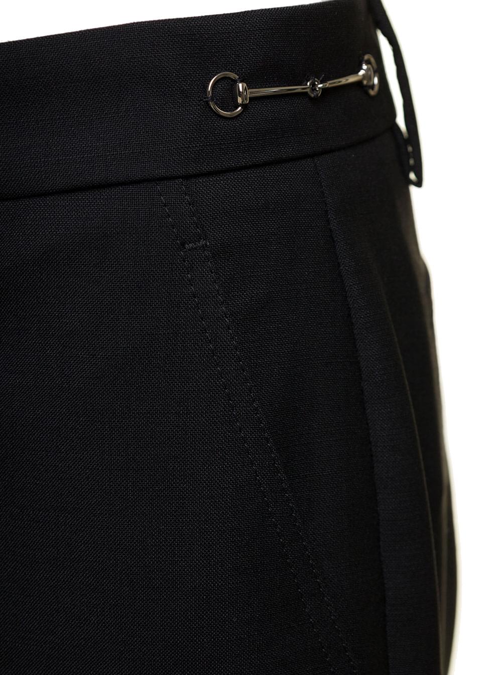 Gucci Women Black Slim Pants With Horsebit Detail In Mohair And Wool Woman