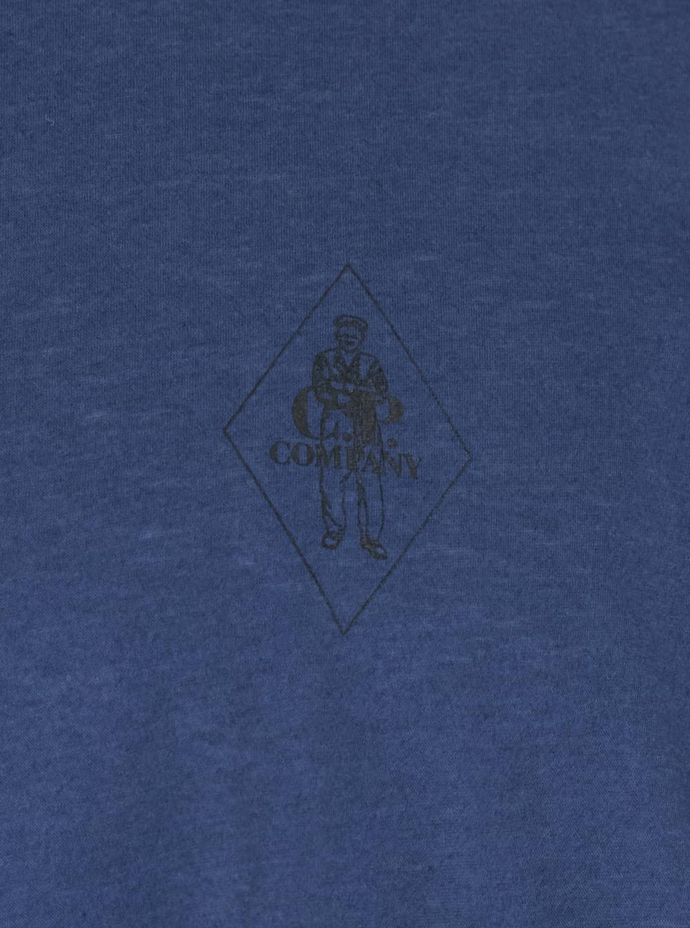 C.P. Company Men Blue Crewneck T-Shirt With Logo Embroidery On The Front In Cotton Man