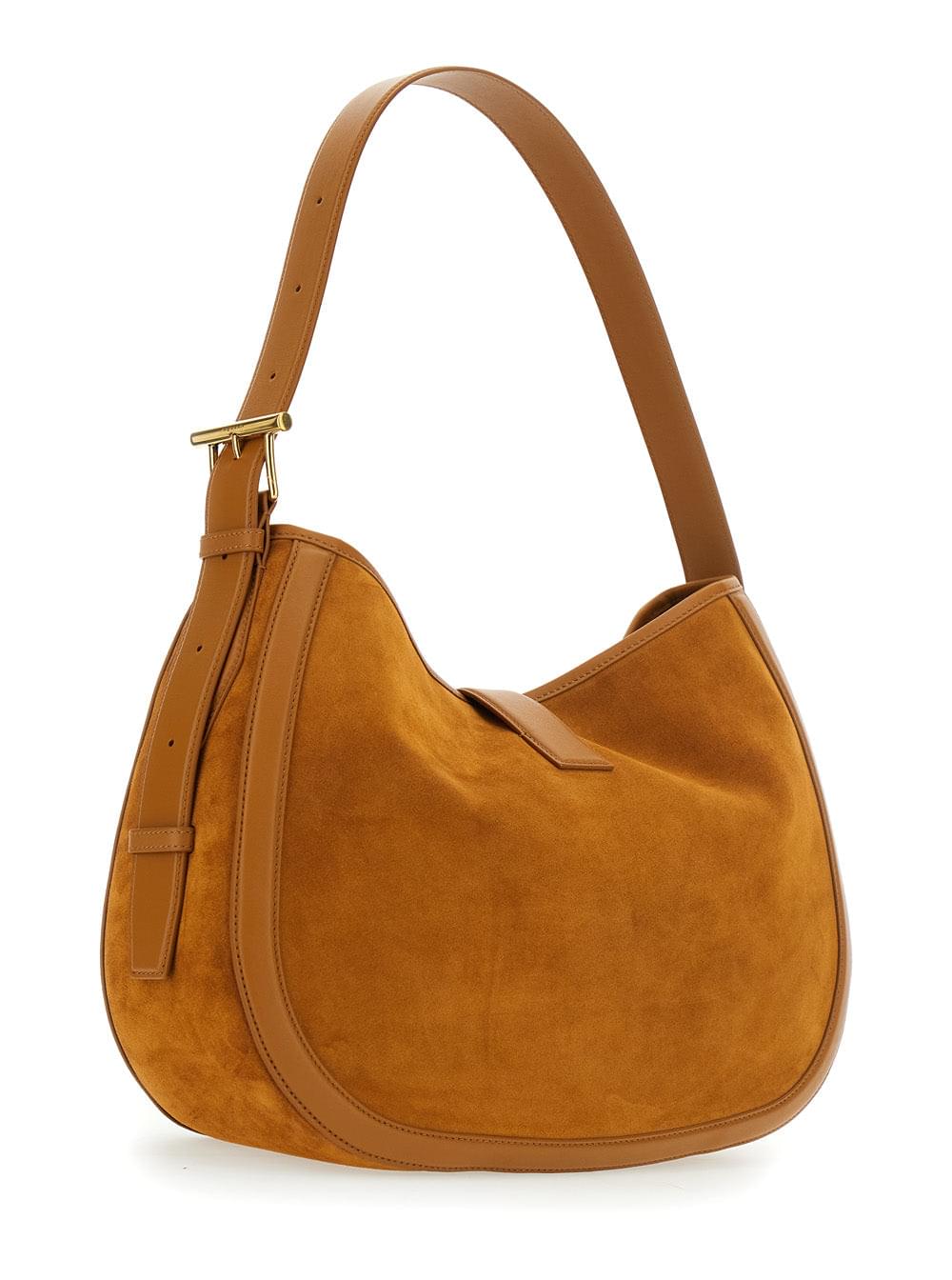 Alexander Mcqueen Women Brown Shoulder Bag With Adjustable Shoulder Strap And T Buckle Closure On The Front In Suede Woman