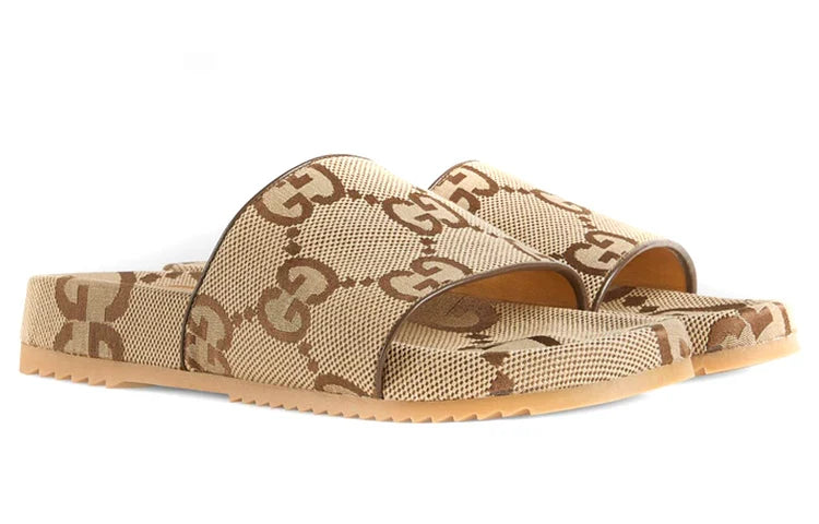 Gucci GG Canvas Camel Monogram Slide Sandals with Platform Sole - Chic Italian Casual Footwear