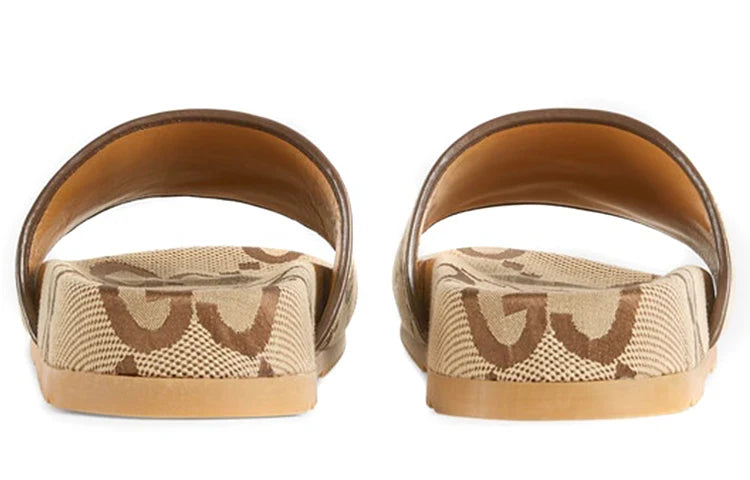 Gucci GG Canvas Camel Monogram Slide Sandals with Platform Sole - Chic Italian Casual Footwear