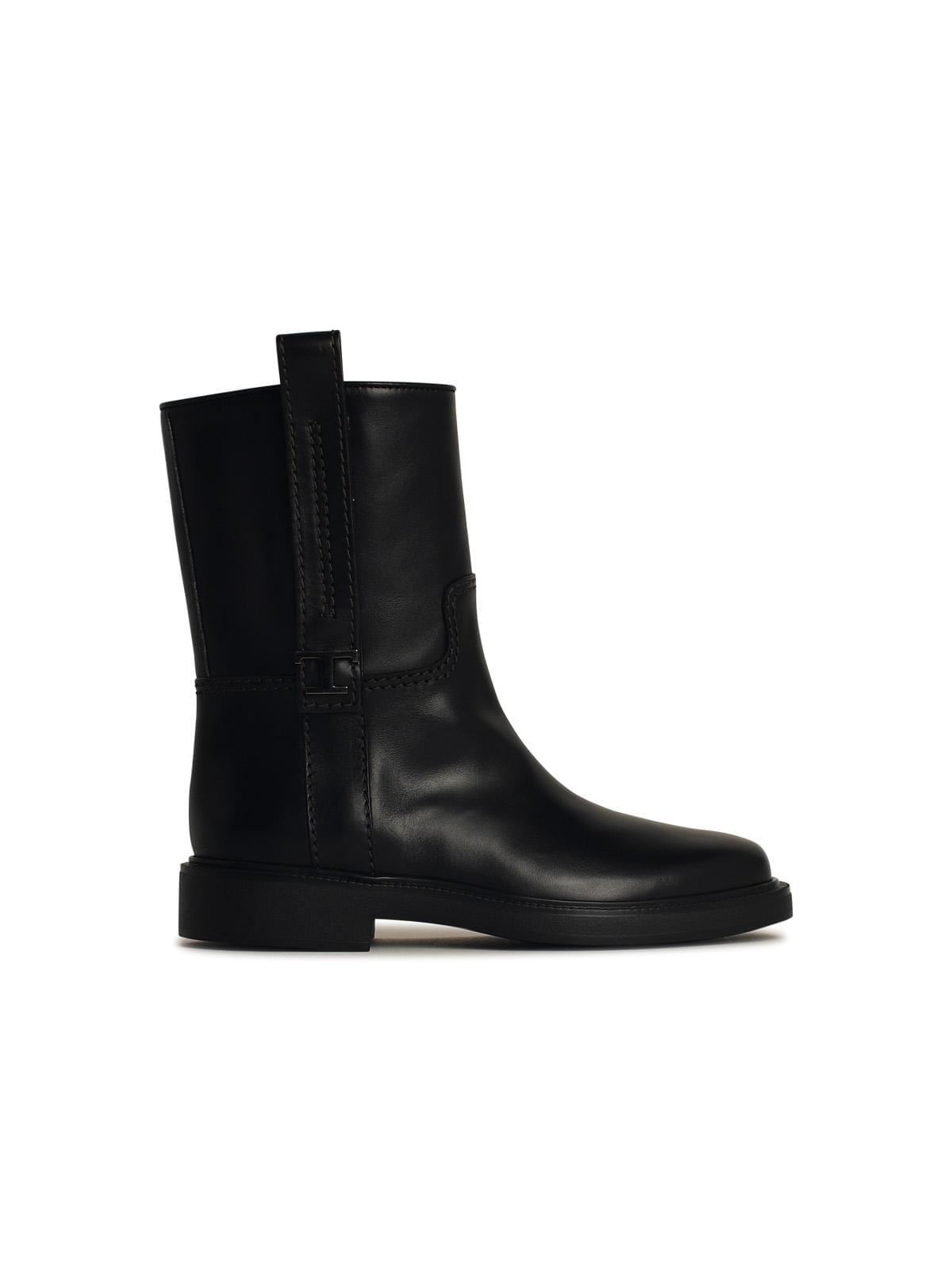 Tod's Black Leather Ankle Boots Women