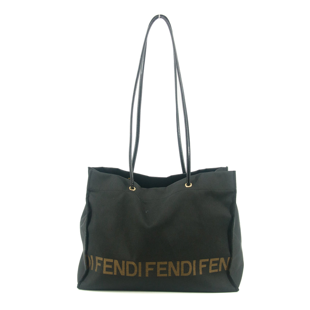 Fendi Shoulder Bag Zucchino Canvas Leather Black #9207