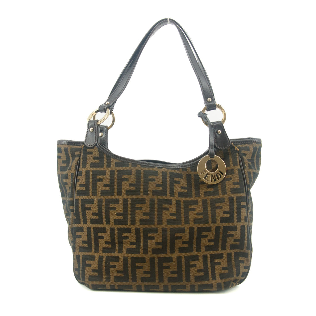 Fendi Shoulder Bag Zucca Canvas Leather Khaki Brown #9210