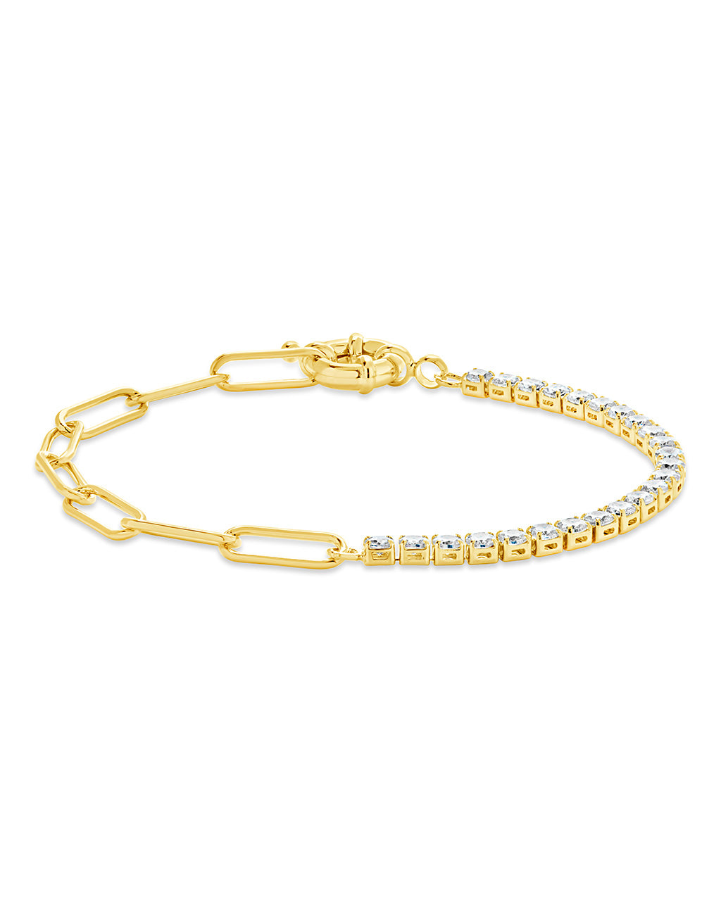 Sterling Silver CZ & Paperclip Chain Bracelet