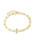 Sterling Silver Pave Bar & Link Bracelet