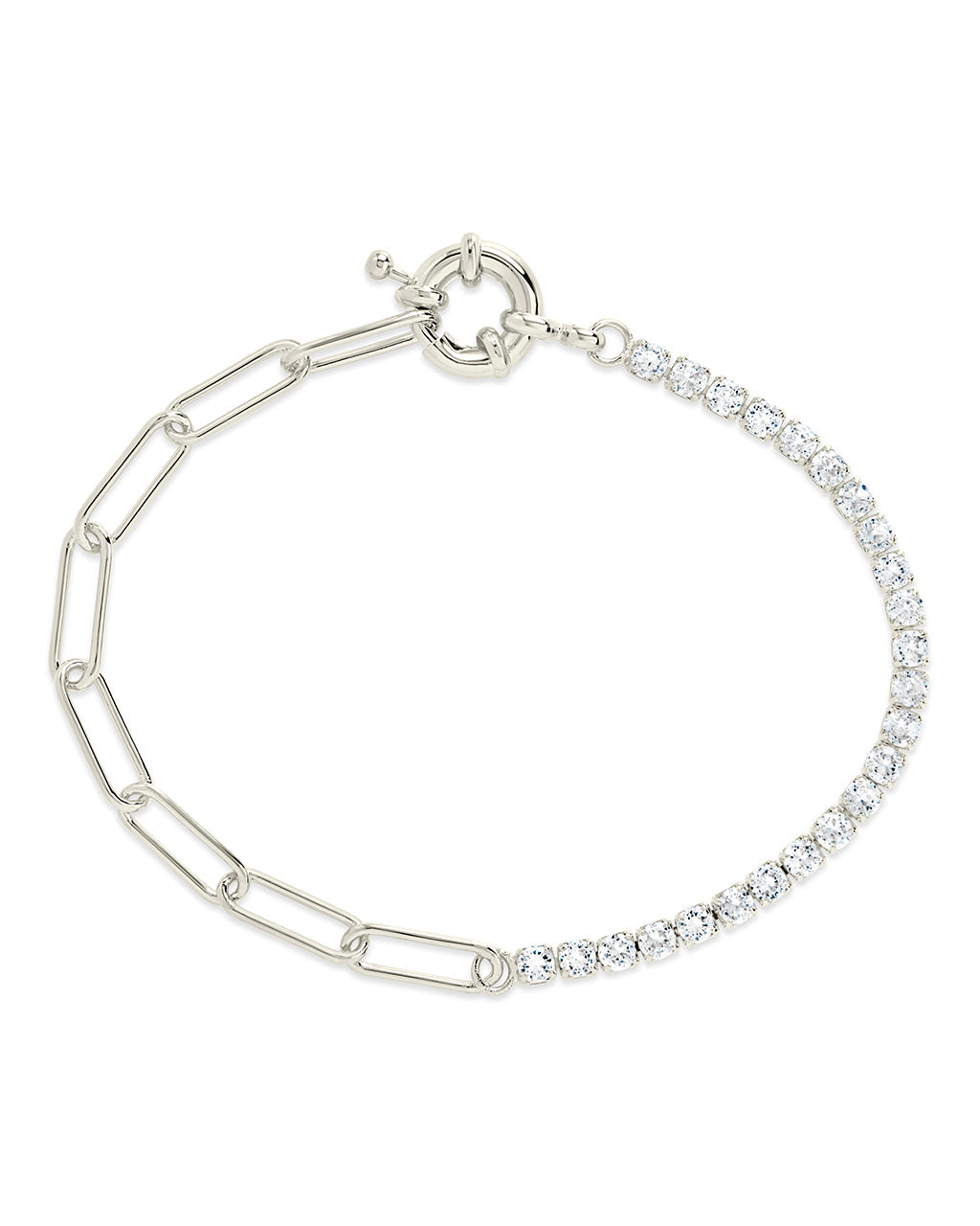 Sterling Silver CZ & Paperclip Chain Bracelet