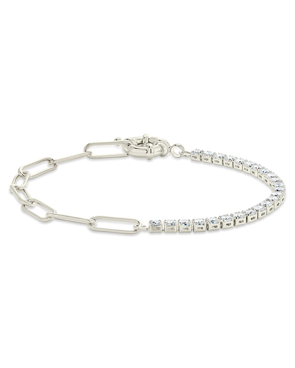 Sterling Silver CZ & Paperclip Chain Bracelet