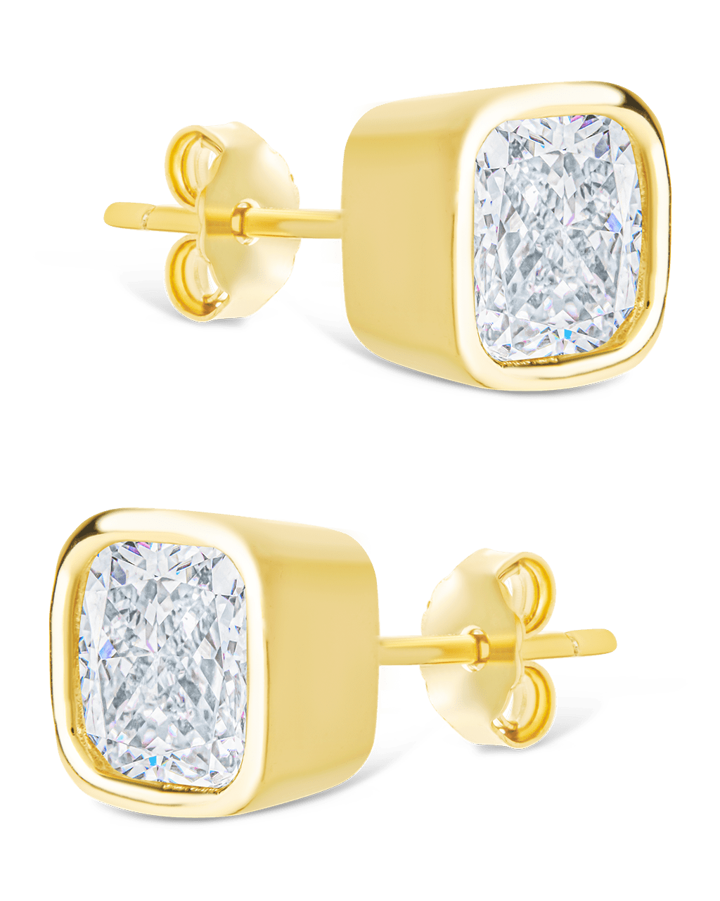 Sterling Silver Cushion Cut Bezel Set Stud Earrings