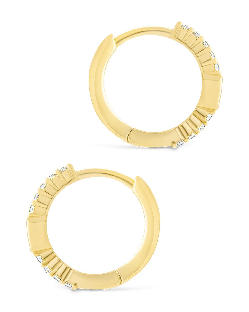 Sterling Silver Emerald Cut Bezel Set Huggie Hoop Earrings