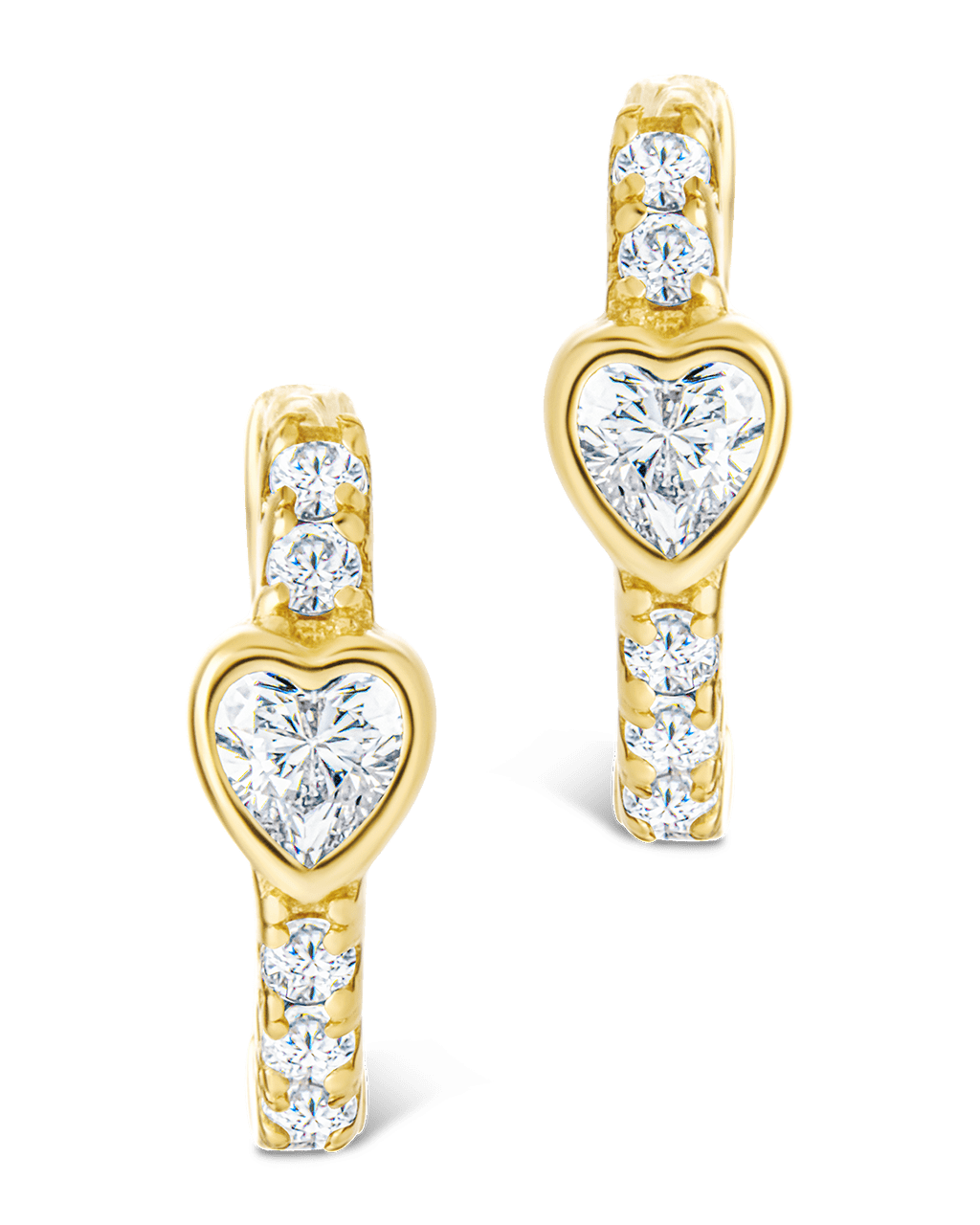 Sterling Silver Heart Cut Bezel Set Huggie Hoop Earrings