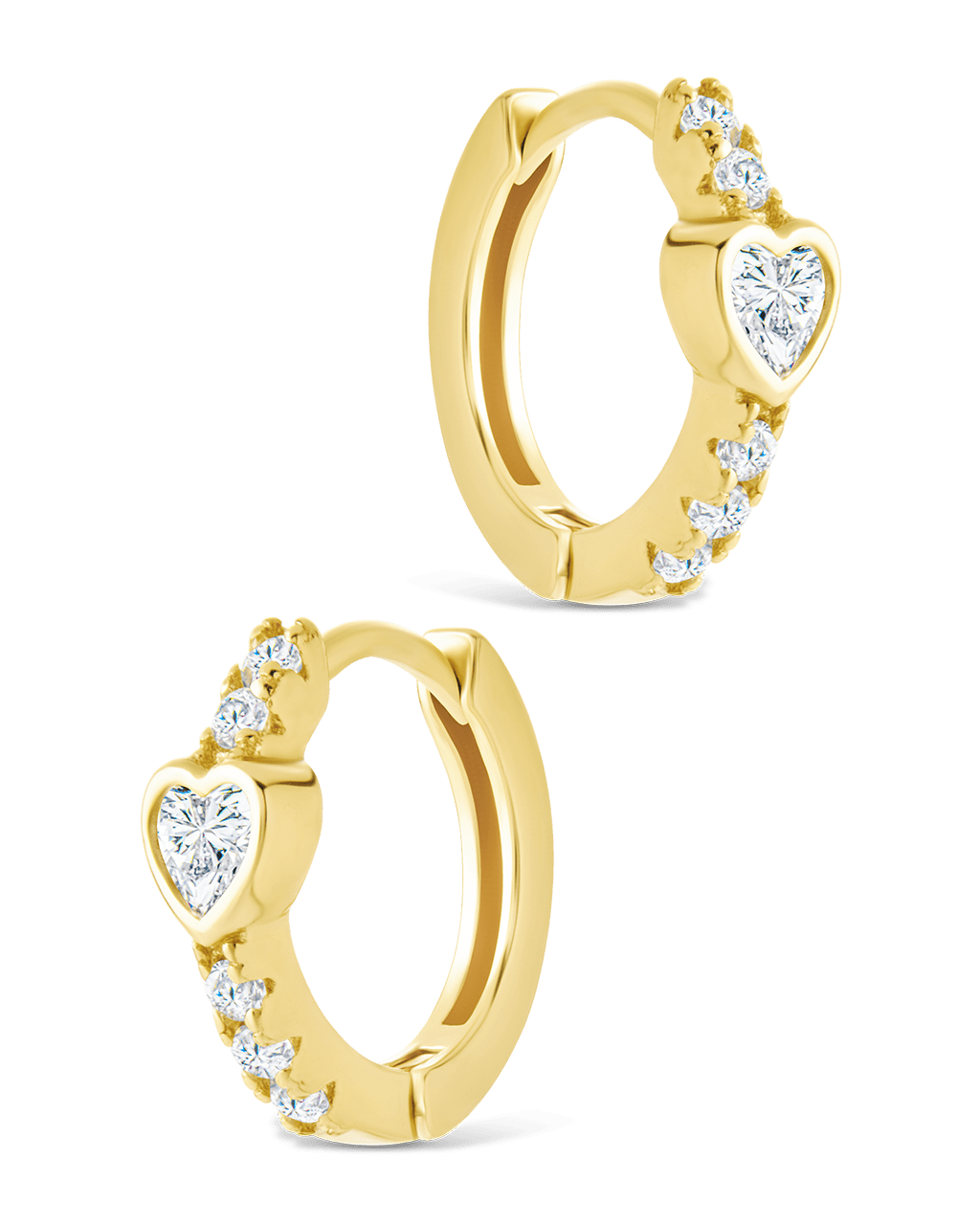 Sterling Silver Heart Cut Bezel Set Huggie Hoop Earrings