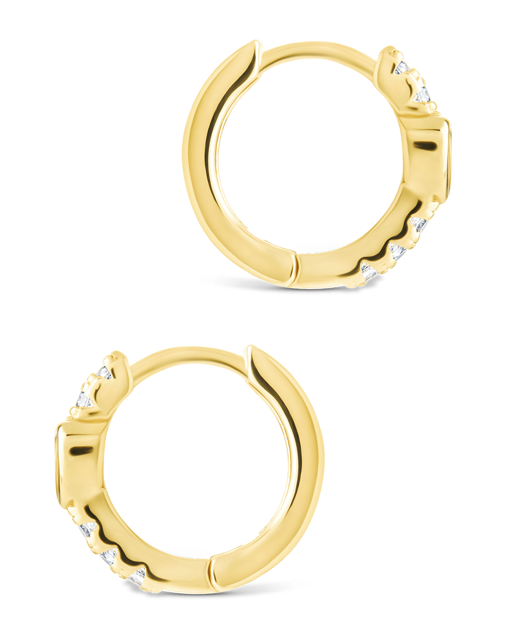 Sterling Silver Heart Cut Bezel Set Huggie Hoop Earrings