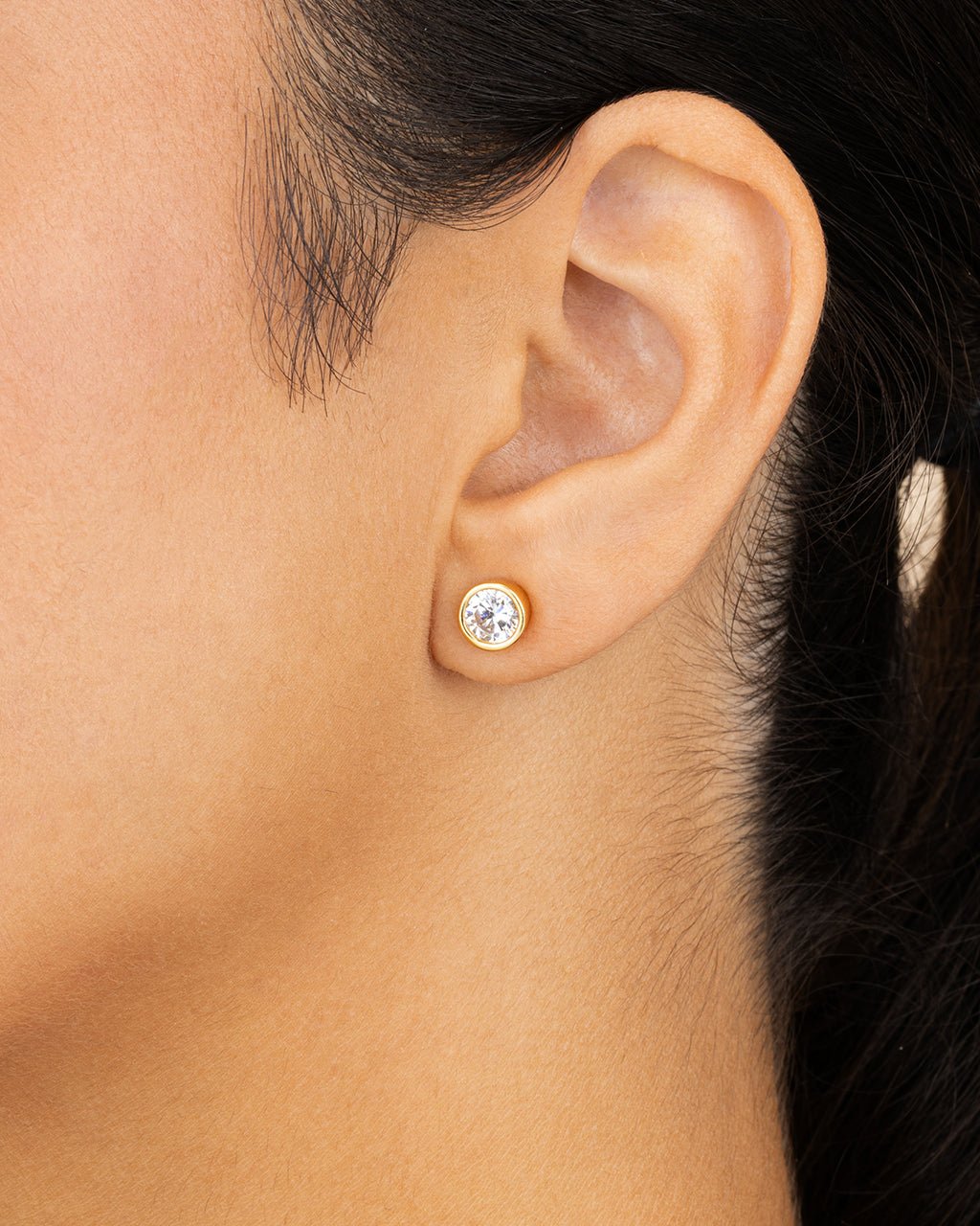 Sterling Silver Helene Round Cut Bezel Set Stud Earrings