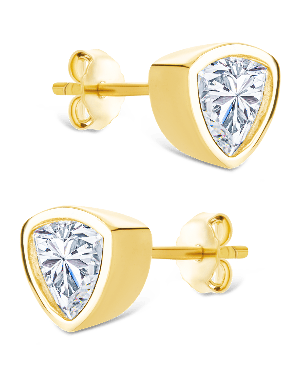 Sterling Silver Trillion Cut Bezel Set Stud Earrings