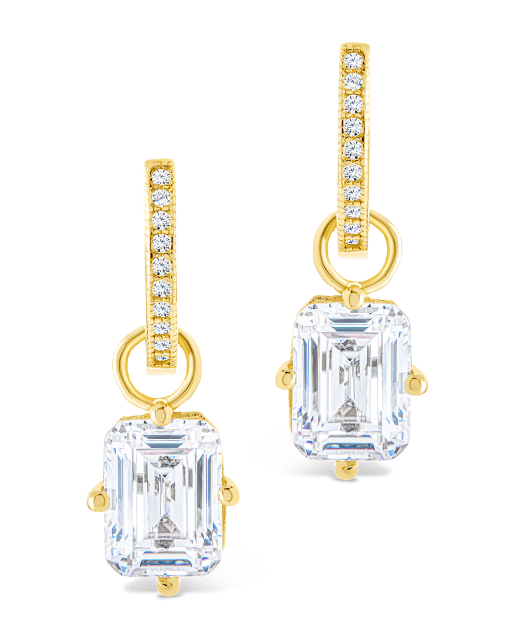 Sterling Silver Emerald Cut CZ Micro Hoop Dangle Earrings