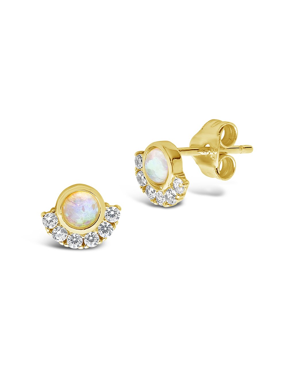 Sterling Silver Half Halo Opal Studs