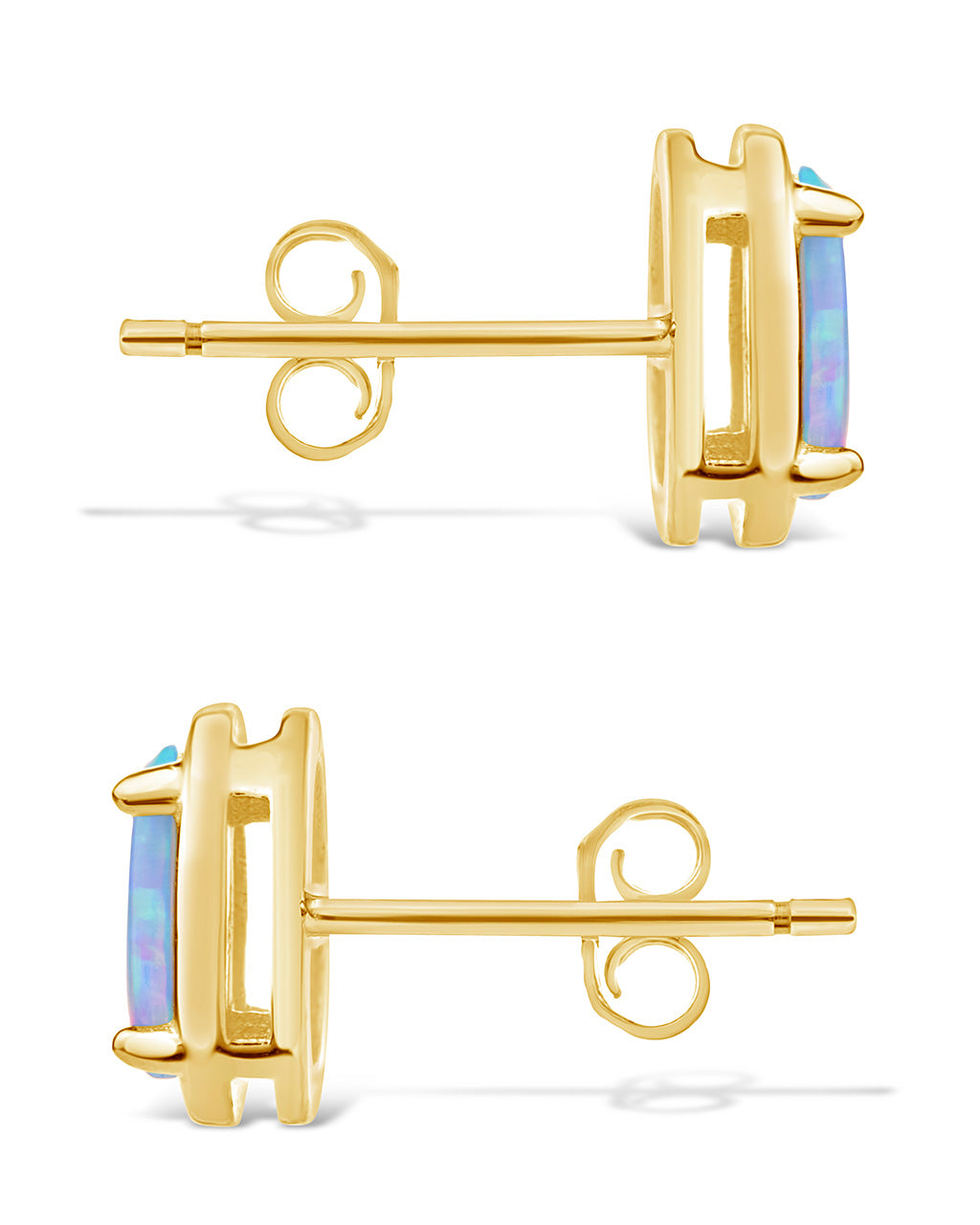 Sterling Silver Blue Opal Oval Stud Earrings