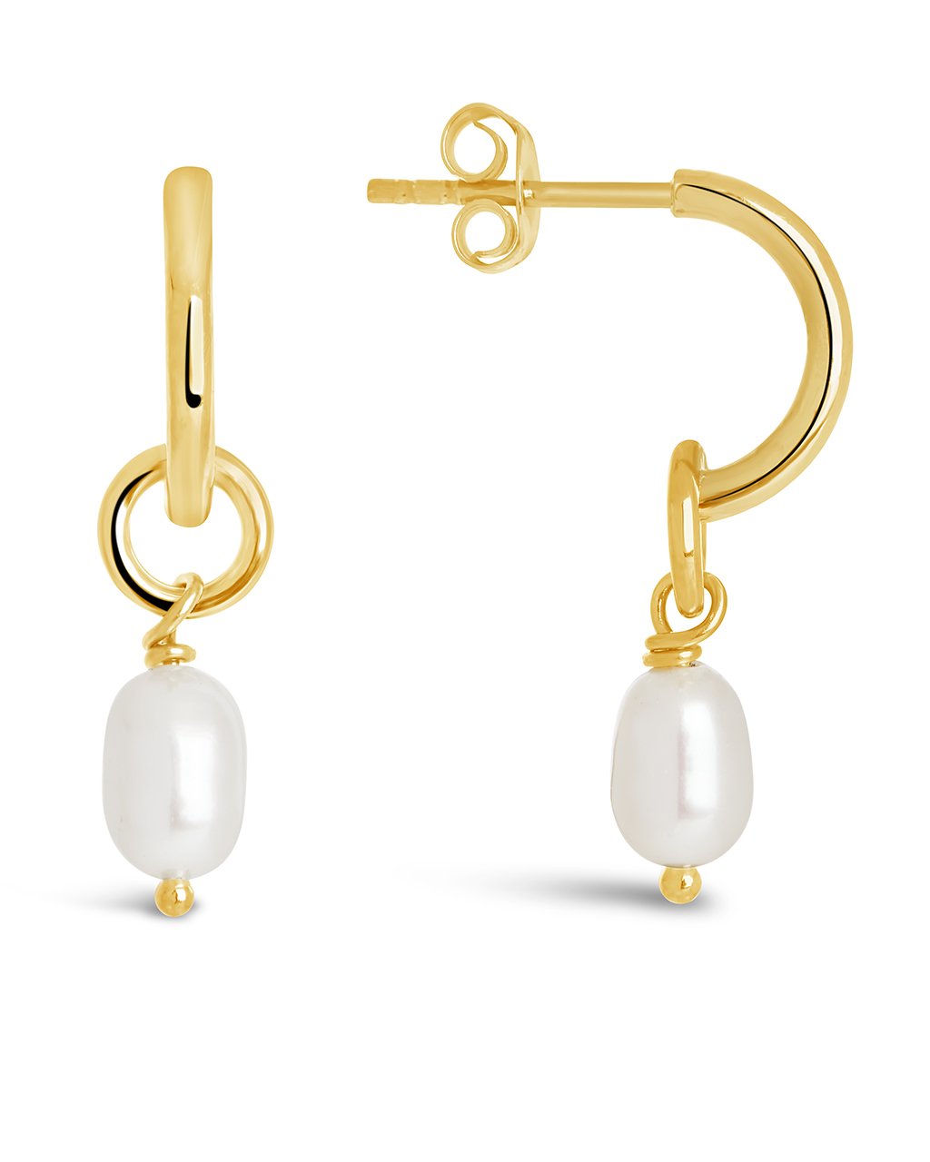 Sterling Silver Pearl Drop Hoop Earrings