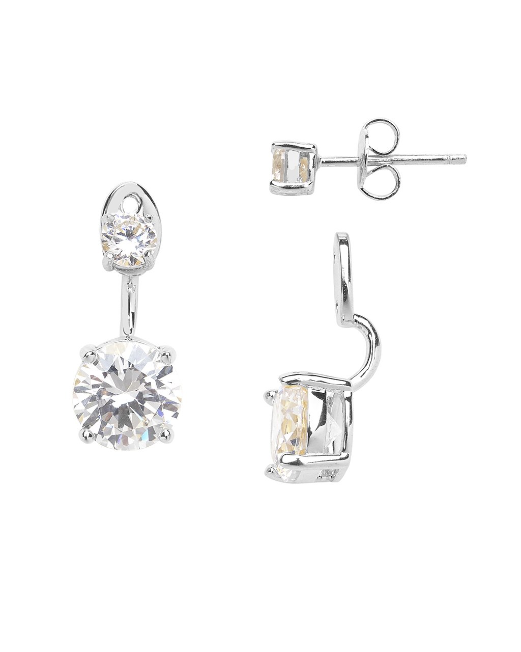 Sterling Silver Brilliant CZ Stud Jacket Earrings