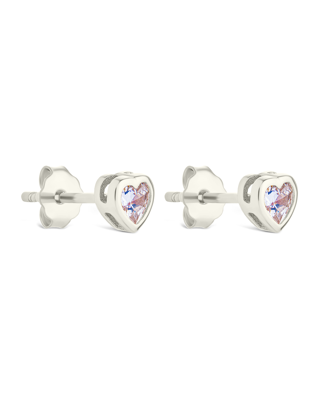 Sterling Silver Bezel Set CZ Heart Studs