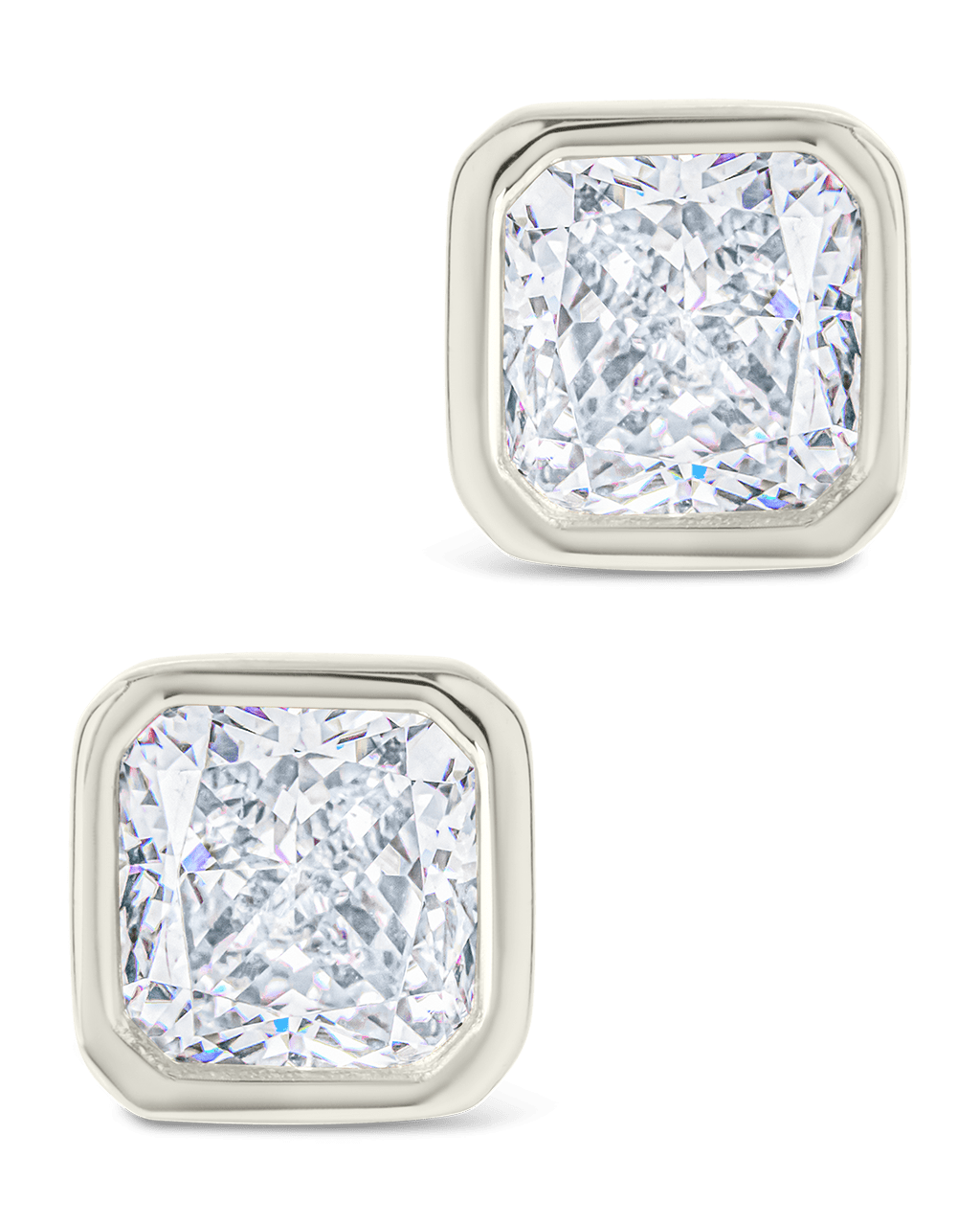 Sterling Silver Asscher Cut Bezel Set Stud Earrings