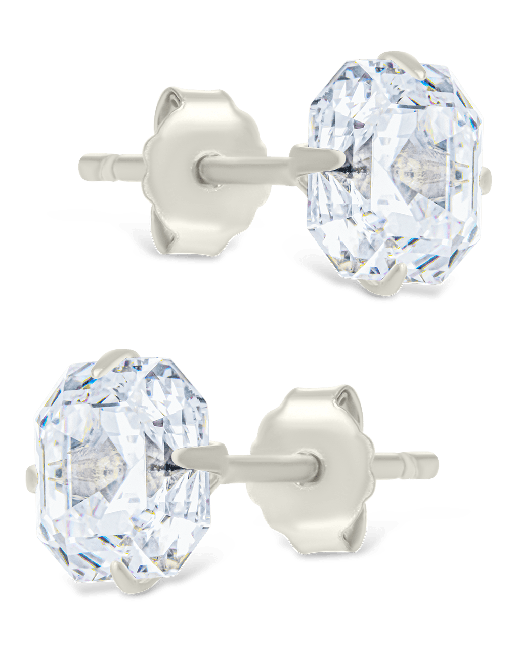 Sterling Silver Asscher Cut Prong Set Stud Earrings