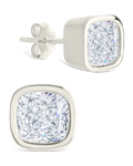 Sterling Silver Cushion Cut Bezel Set Stud Earrings