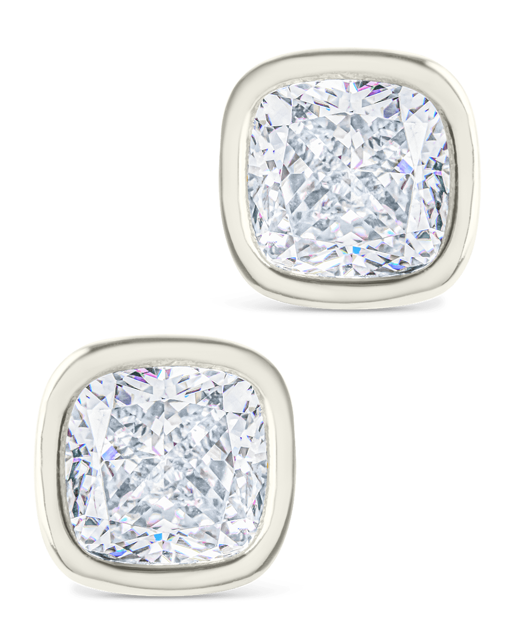 Sterling Silver Cushion Cut Bezel Set Stud Earrings