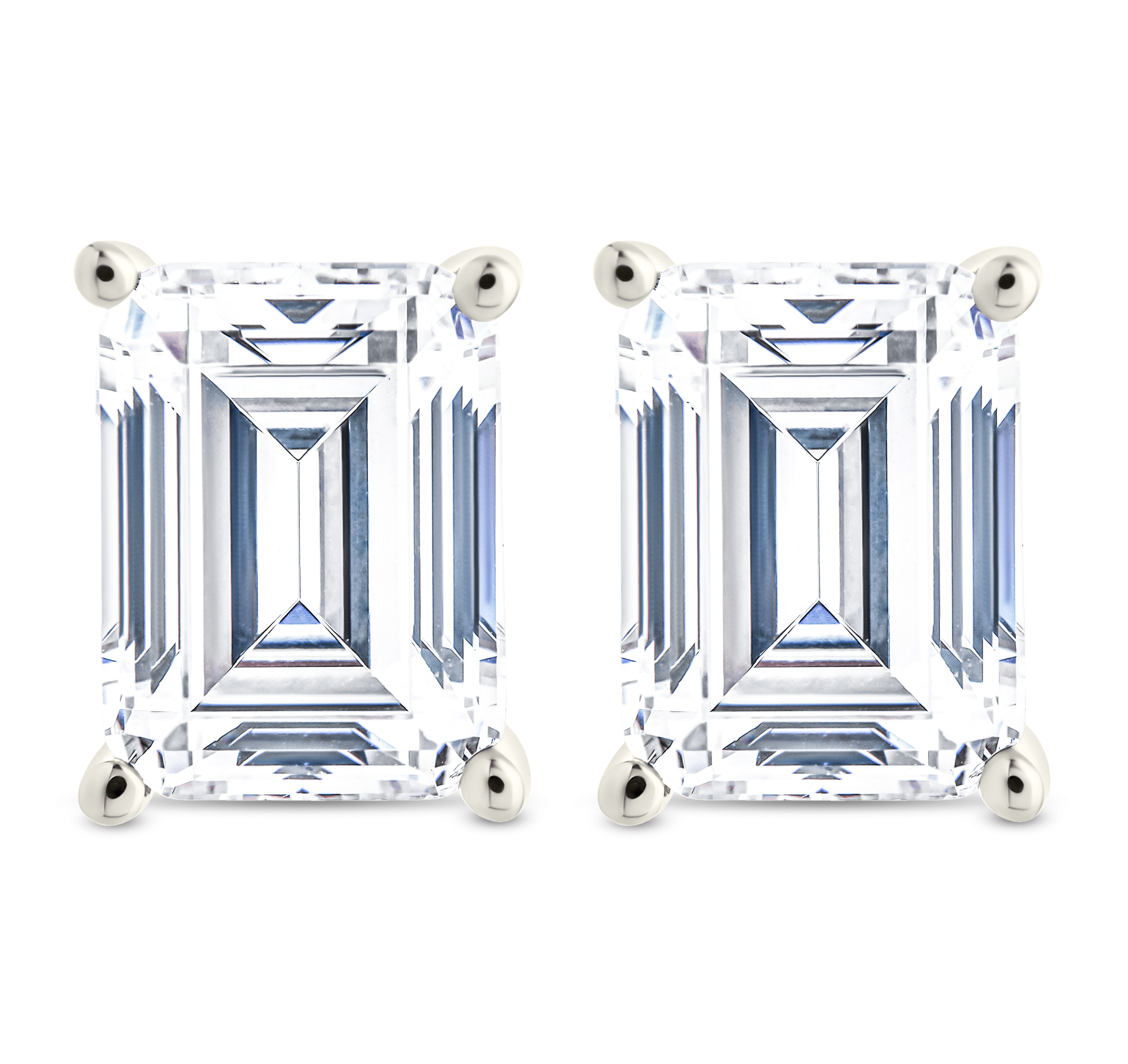 Sterling Silver Emerald Cut Prong Set Stud Earrings