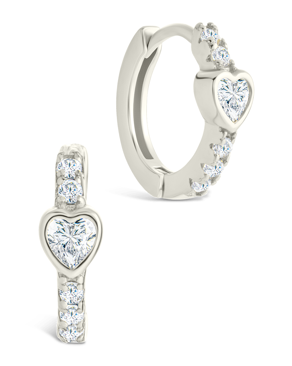 Sterling Silver Heart Cut Bezel Set Huggie Hoop Earrings