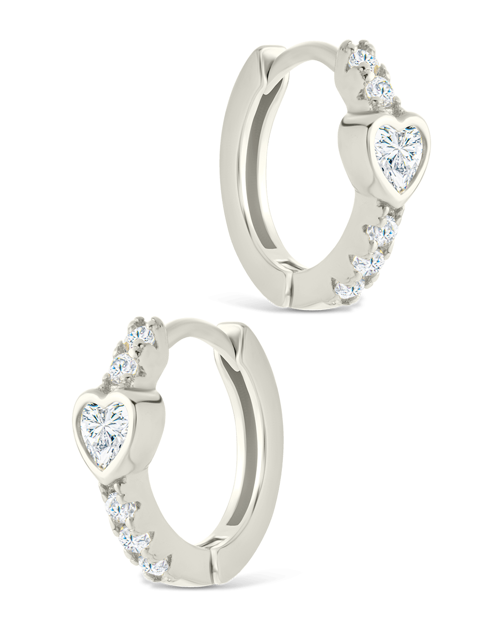 Sterling Silver Heart Cut Bezel Set Huggie Hoop Earrings