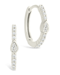 Sterling Silver Pear Cut Bezel Set Huggie Hoop Earrings