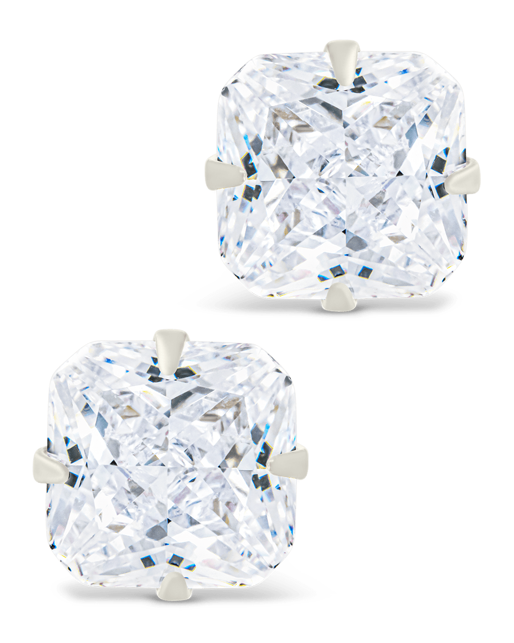 Sterling Silver Radiant Cut Prong Set Stud Earrings