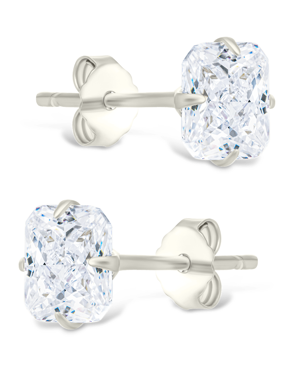 Sterling Silver Radiant Cut Prong Set Stud Earrings