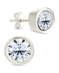 Sterling Silver Helene Round Cut Bezel Set Stud Earrings