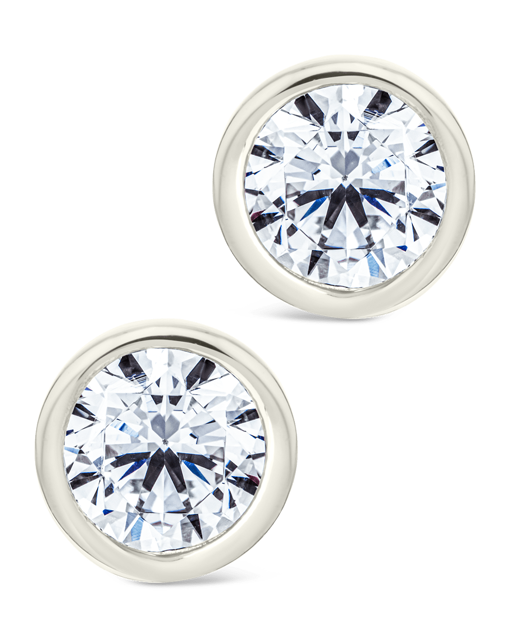 Sterling Silver Helene Round Cut Bezel Set Stud Earrings