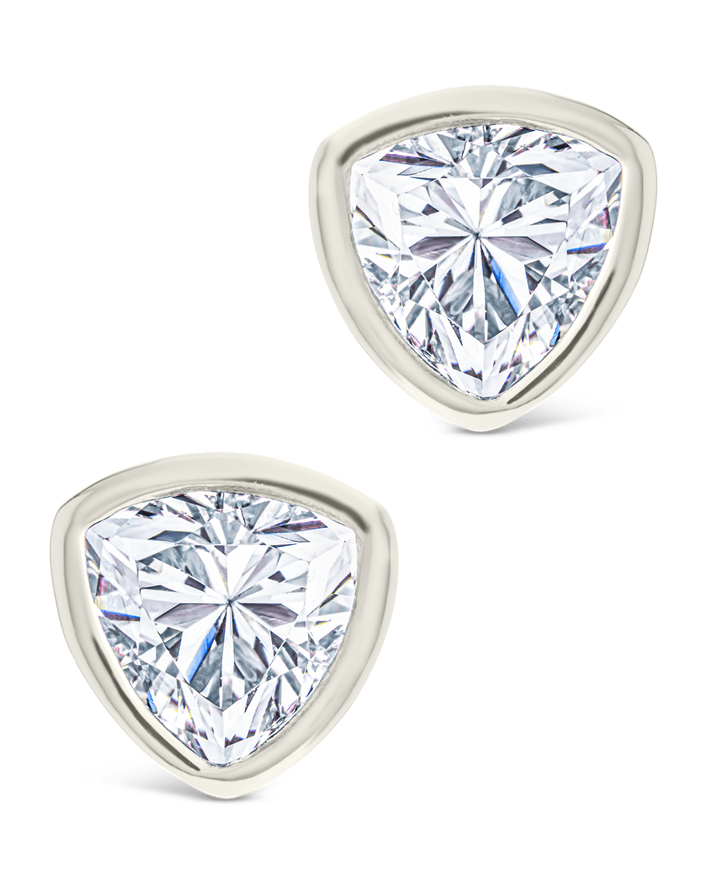 Sterling Silver Trillion Cut Bezel Set Stud Earrings