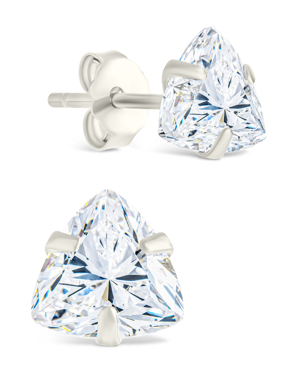 Sterling Silver Trillion Cut Prong Set Stud Earrings
